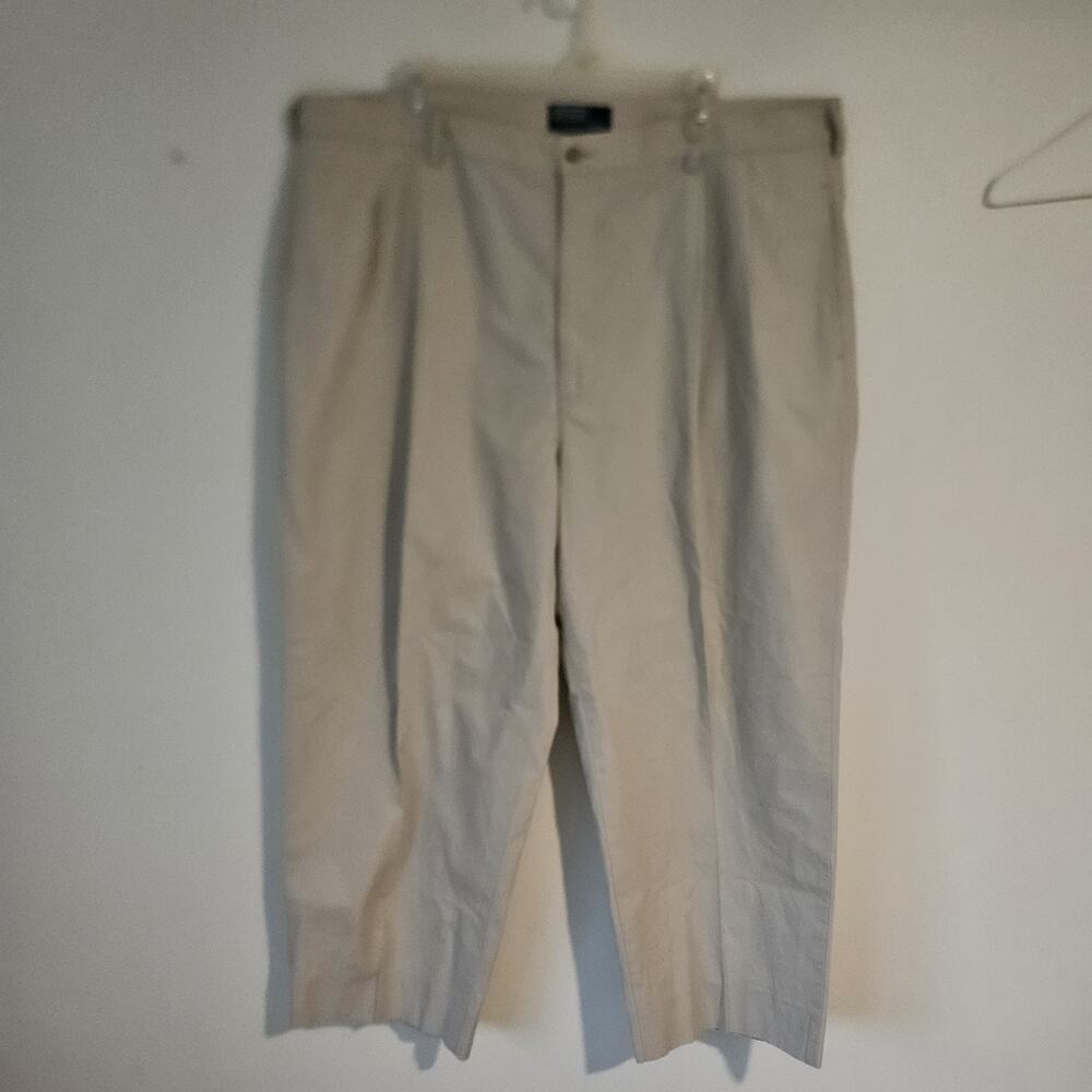 Polo Ralph Lauren Chino Trousers Men's W42 L30 Pleated Beige Cotton Slacks EUC
